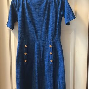 Ann Taylor Blue Textured Dress with Button Accents